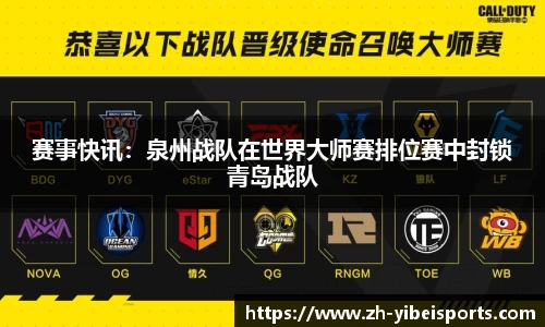 赛事快讯:泉州战队在世界大师赛排位赛中封锁青岛战队